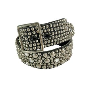 Genuine CED Black Studded Leather With Rhinestones Unisex Belt Size 34